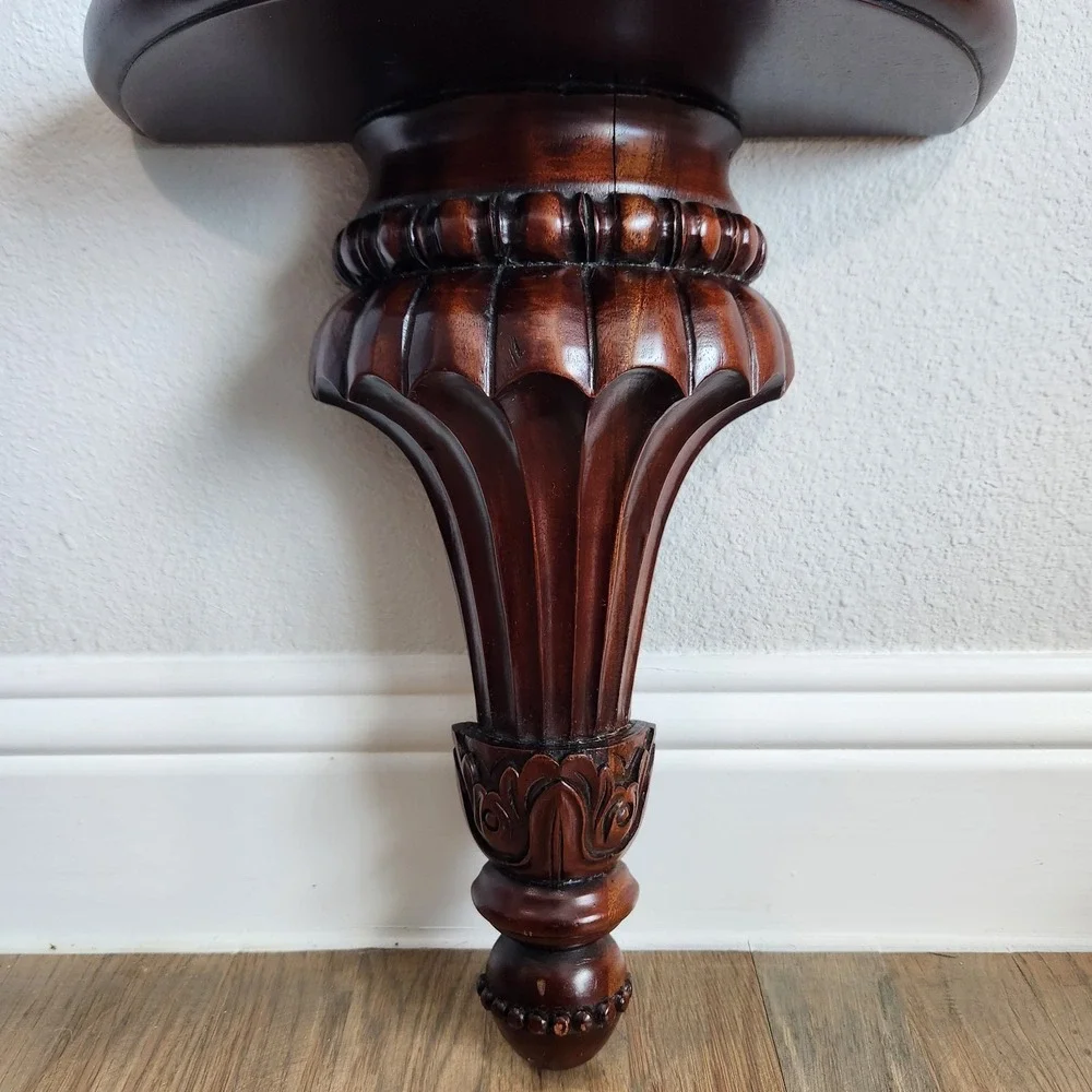 Vintage Florentine Style Dark Mahogany Solid Wood Hanging Wall Shelf Sconce